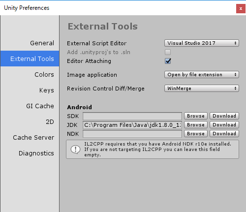 Unity Preferences Dialog Visual Studio 2017