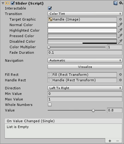 Unity Default Slider Inspector